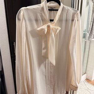 Express Cream Blouse with Bow Accent